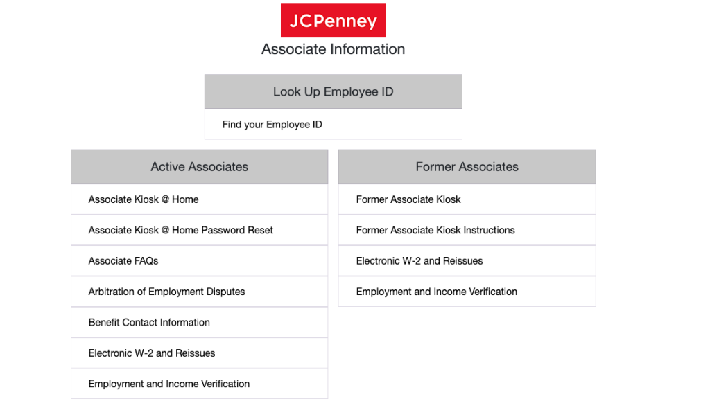 JCPenney Kiosk Login Page