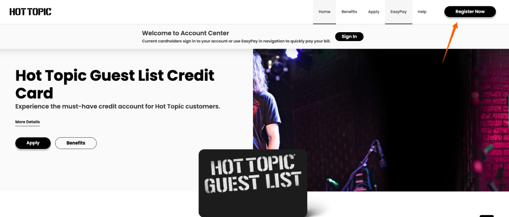 register for Hot Topic Credit Card Login page